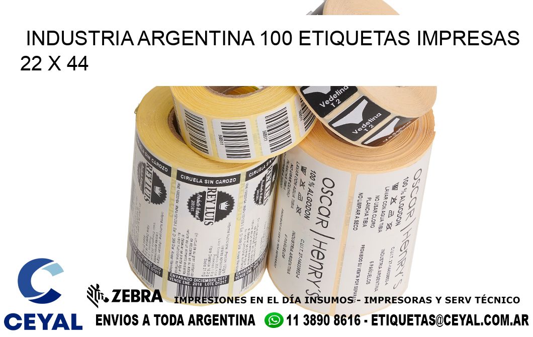 INDUSTRIA ARGENTINA 100 ETIQUETAS IMPRESAS  22 x 44