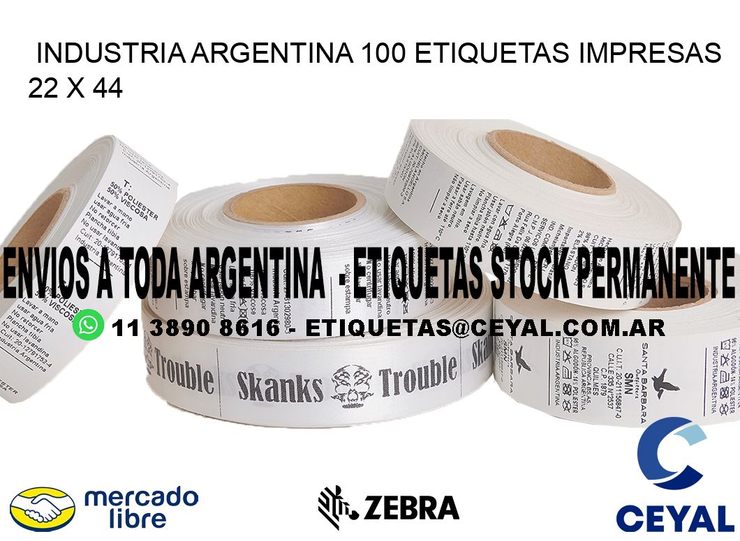 INDUSTRIA ARGENTINA 100 ETIQUETAS IMPRESAS  22 x 44