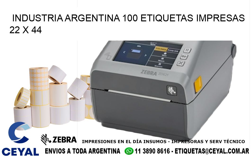 INDUSTRIA ARGENTINA 100 ETIQUETAS IMPRESAS  22 x 44