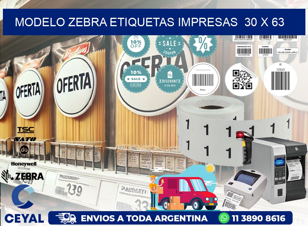 MODELO ZEBRA ETIQUETAS IMPRESAS  30 x 63
