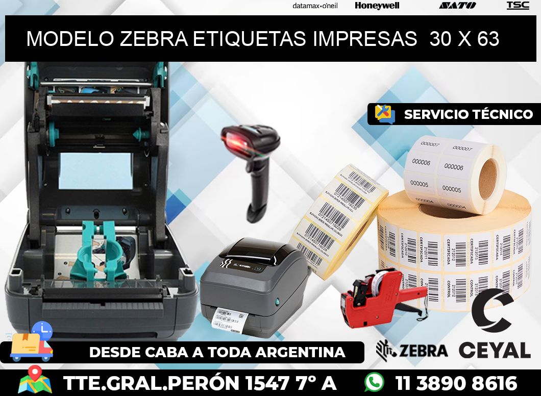 MODELO ZEBRA ETIQUETAS IMPRESAS  30 x 63