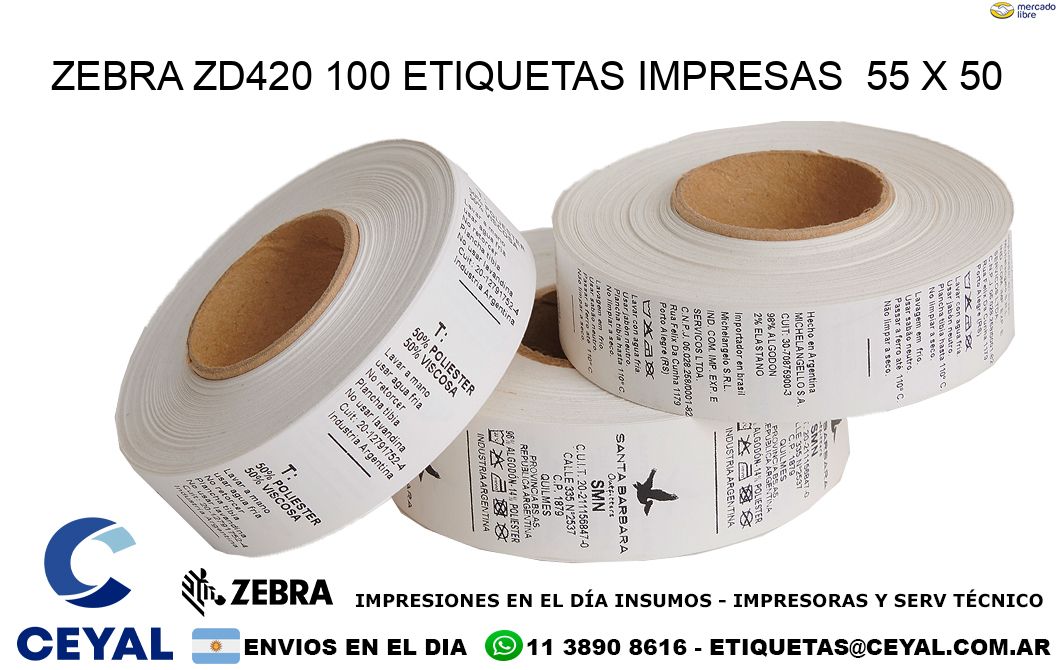 ZEBRA ZD420 100 ETIQUETAS IMPRESAS  55 x 50