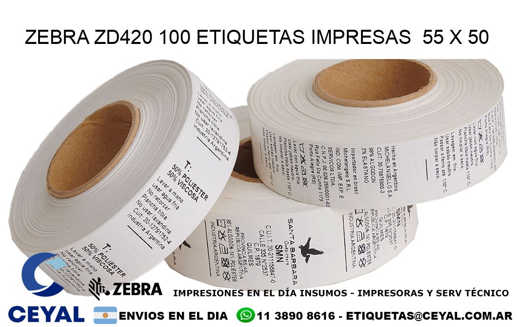 ZEBRA ZD420 100 ETIQUETAS IMPRESAS  55 x 50