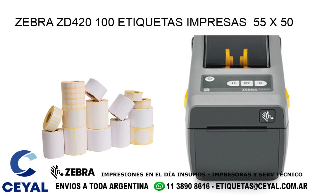 ZEBRA ZD420 100 ETIQUETAS IMPRESAS  55 x 50