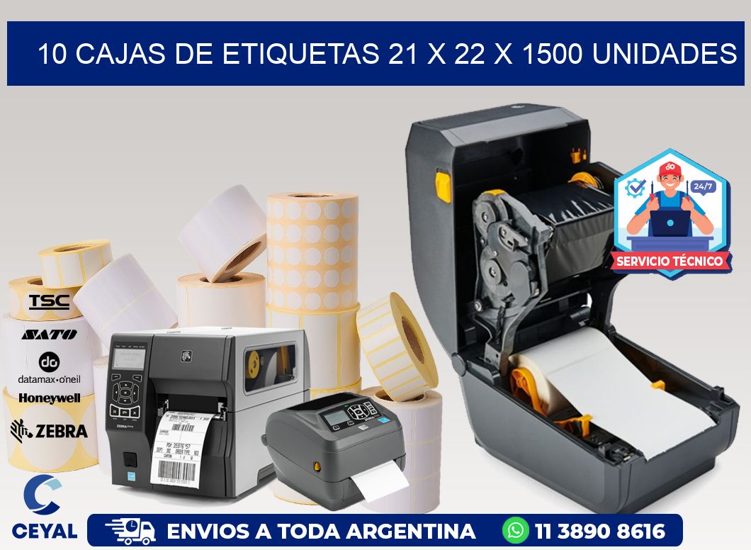 10 CAJAS DE ETIQUETAS 21 x 22 X 1500 UNIDADES