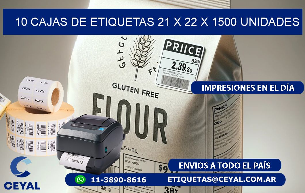 10 CAJAS DE ETIQUETAS 21 x 22 X 1500 UNIDADES