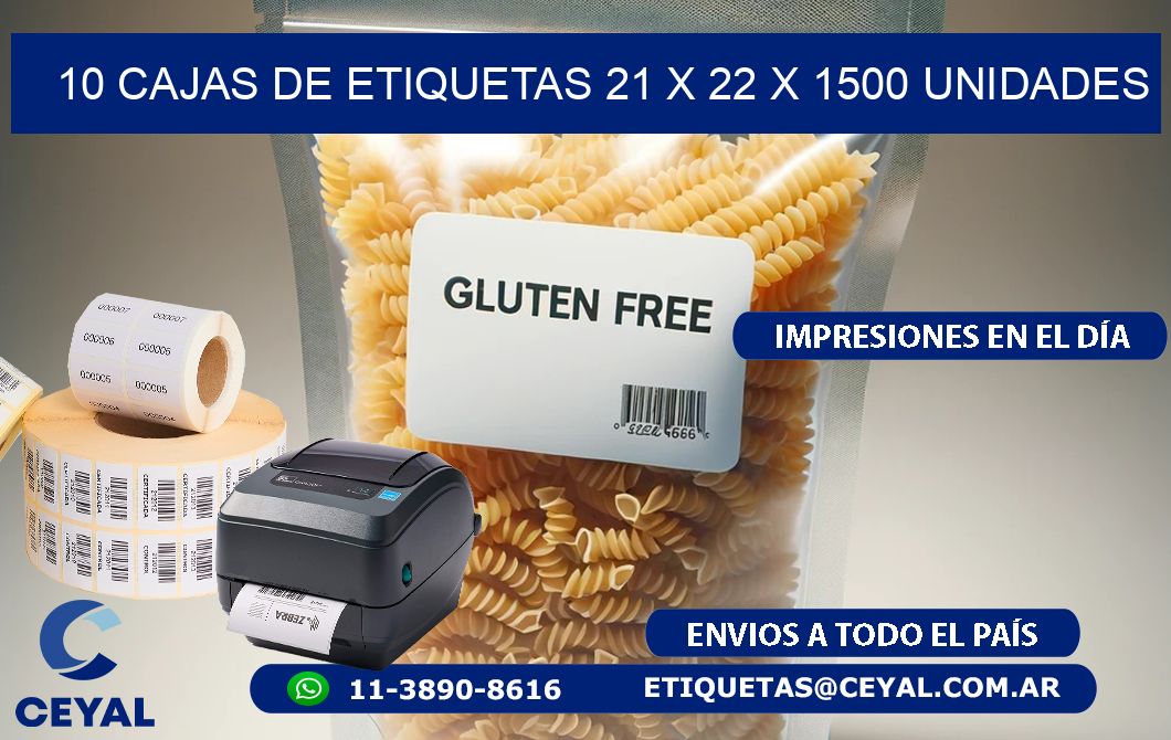 10 CAJAS DE ETIQUETAS 21 x 22 X 1500 UNIDADES