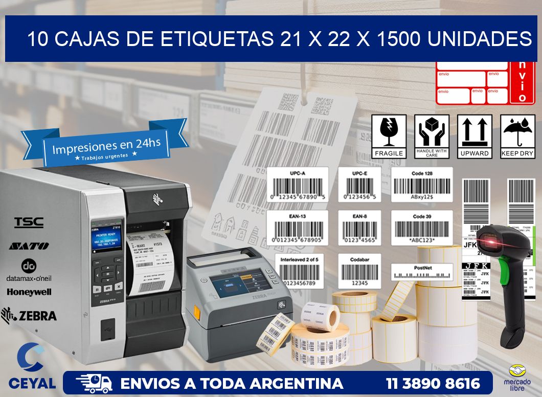 10 CAJAS DE ETIQUETAS 21 x 22 X 1500 UNIDADES