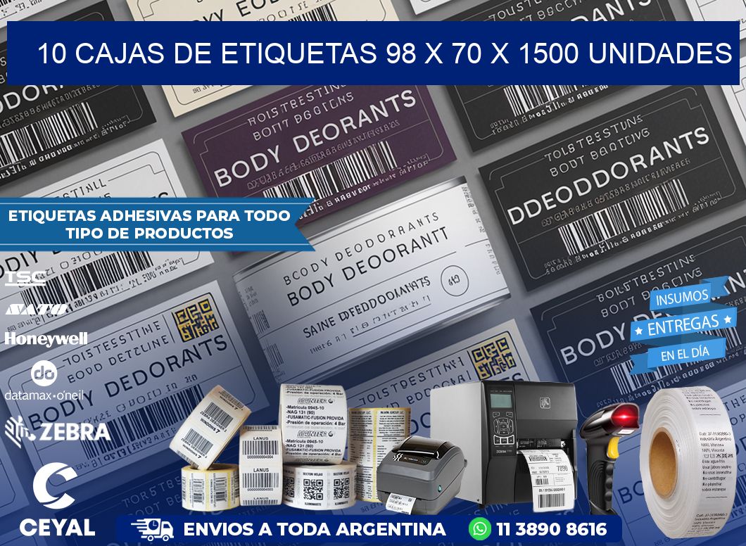 10 CAJAS DE ETIQUETAS 98 x 70 X 1500 UNIDADES