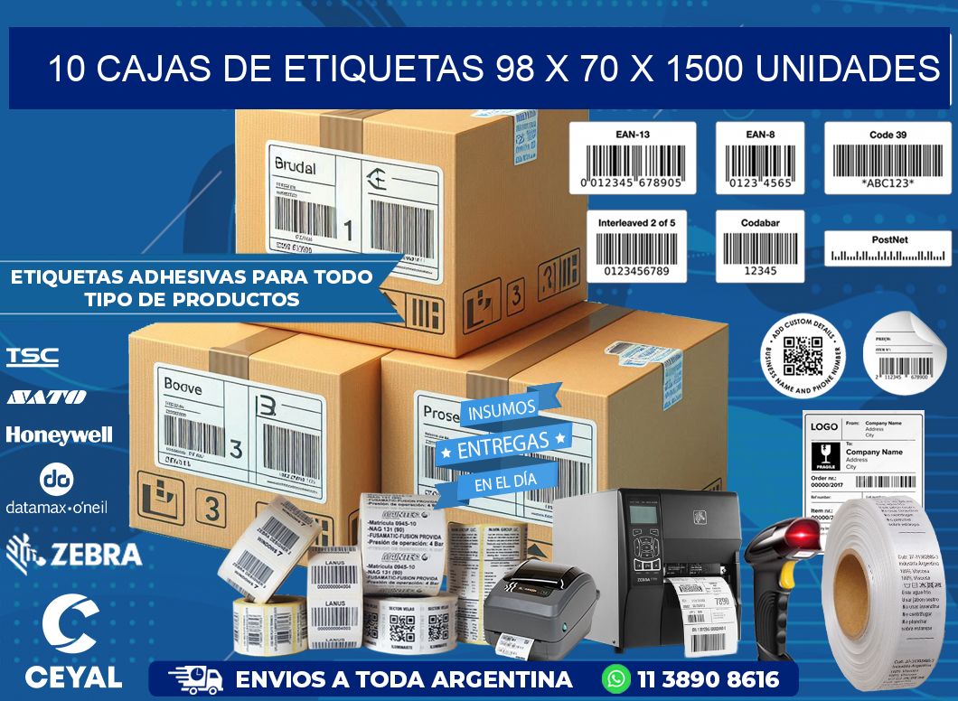 10 CAJAS DE ETIQUETAS 98 x 70 X 1500 UNIDADES