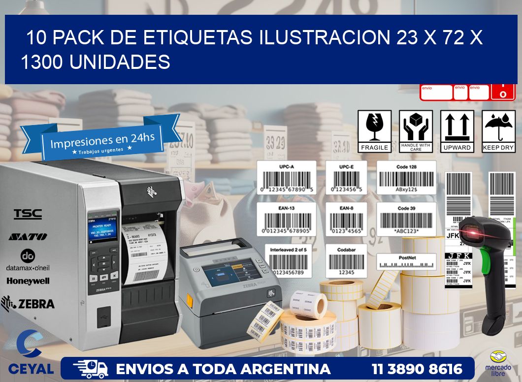 10 PACK DE ETIQUETAS ILUSTRACION 23 x 72 X 1300 UNIDADES