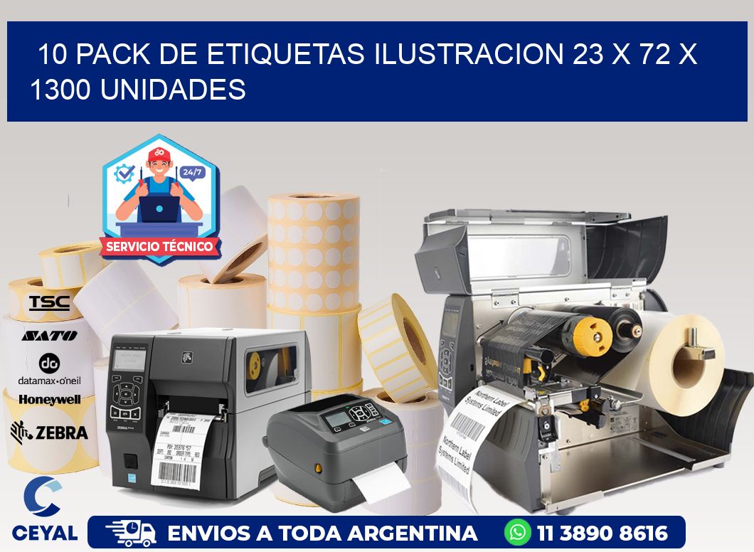 10 PACK DE ETIQUETAS ILUSTRACION 23 x 72 X 1300 UNIDADES