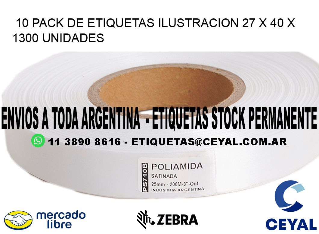 10 PACK DE ETIQUETAS ILUSTRACION 27 x 40 X 1300 UNIDADES