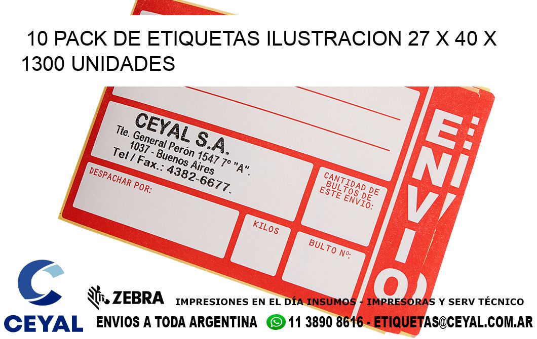 10 PACK DE ETIQUETAS ILUSTRACION 27 x 40 X 1300 UNIDADES