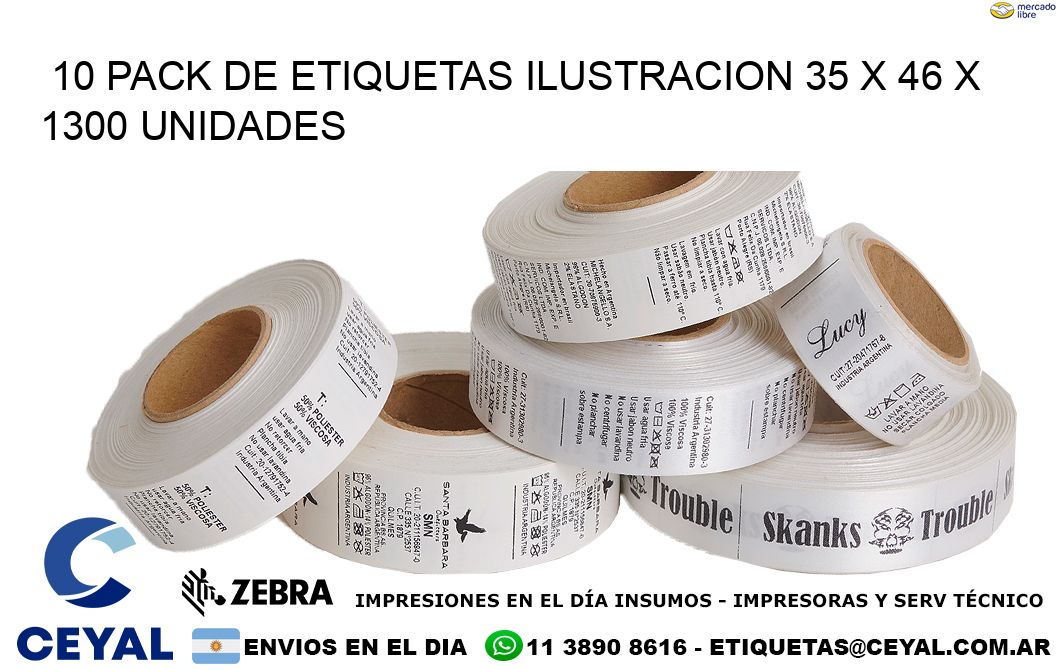 10 PACK DE ETIQUETAS ILUSTRACION 35 x 46 X 1300 UNIDADES