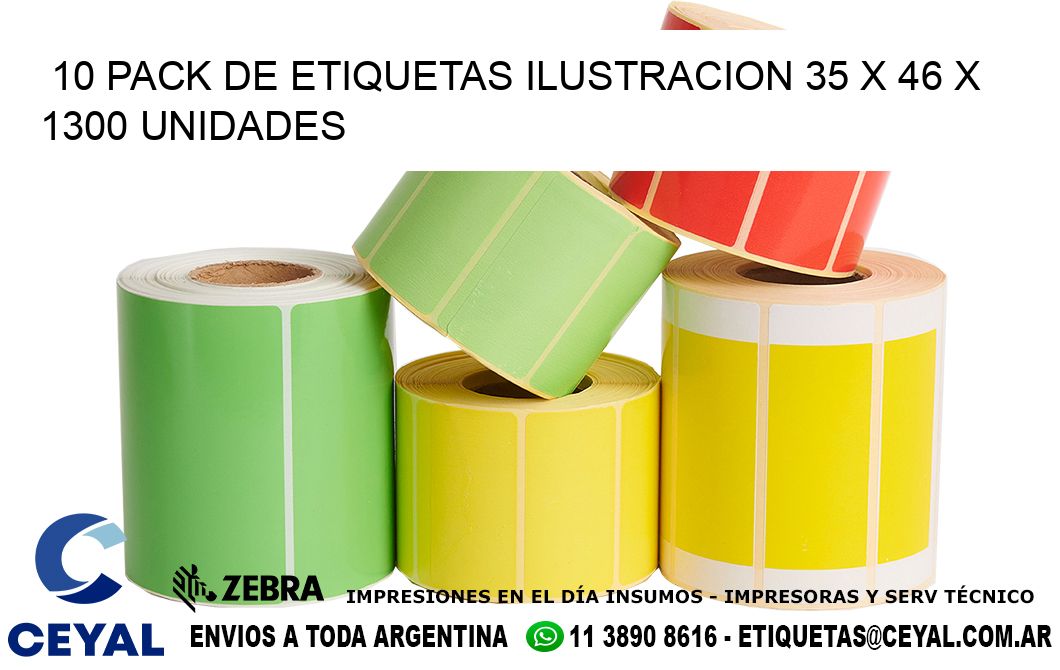 10 PACK DE ETIQUETAS ILUSTRACION 35 x 46 X 1300 UNIDADES