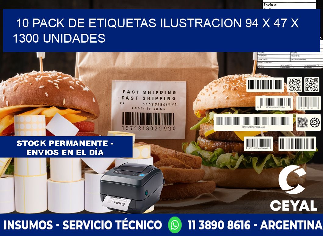 10 PACK DE ETIQUETAS ILUSTRACION 94 x 47 X 1300 UNIDADES