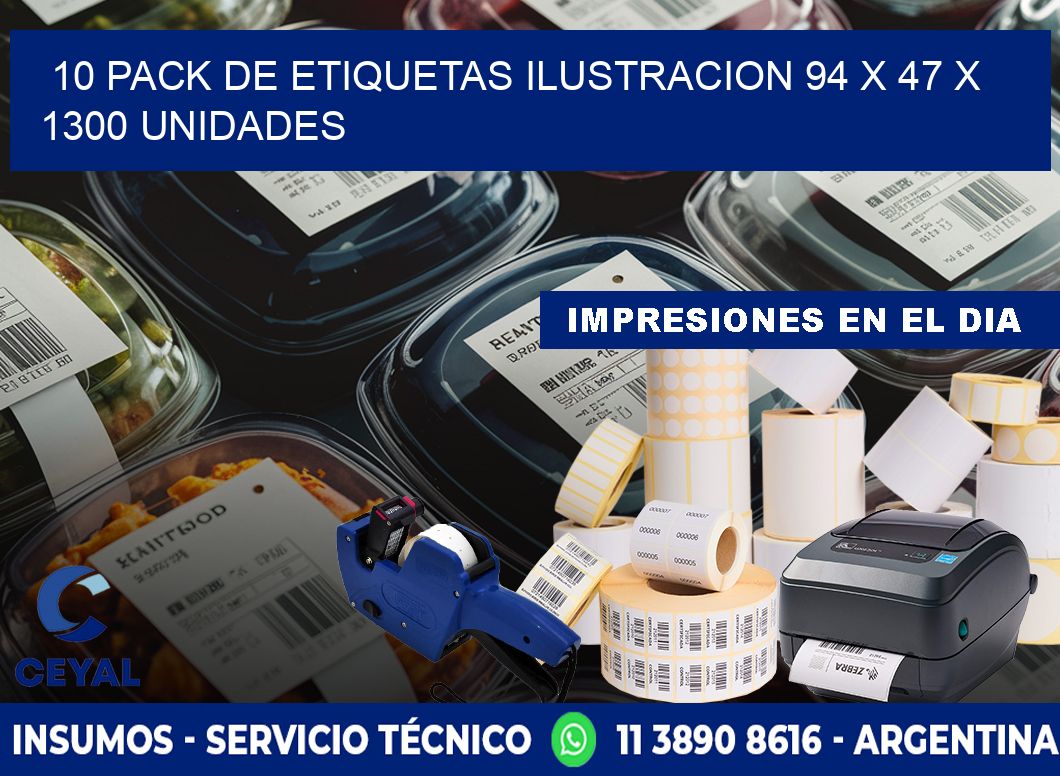 10 PACK DE ETIQUETAS ILUSTRACION 94 x 47 X 1300 UNIDADES