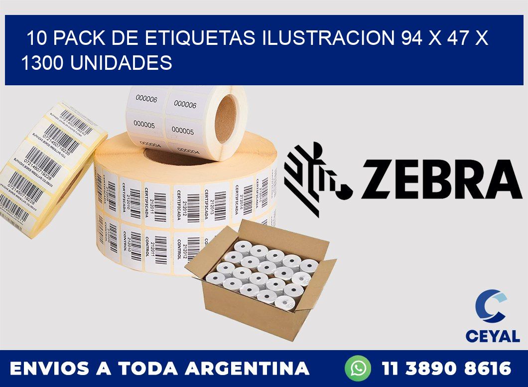 10 PACK DE ETIQUETAS ILUSTRACION 94 x 47 X 1300 UNIDADES