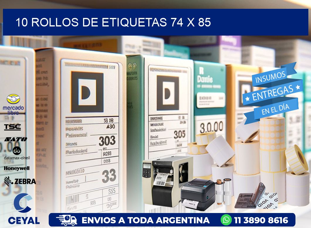 10 ROLLOS DE ETIQUETAS 74 x 85