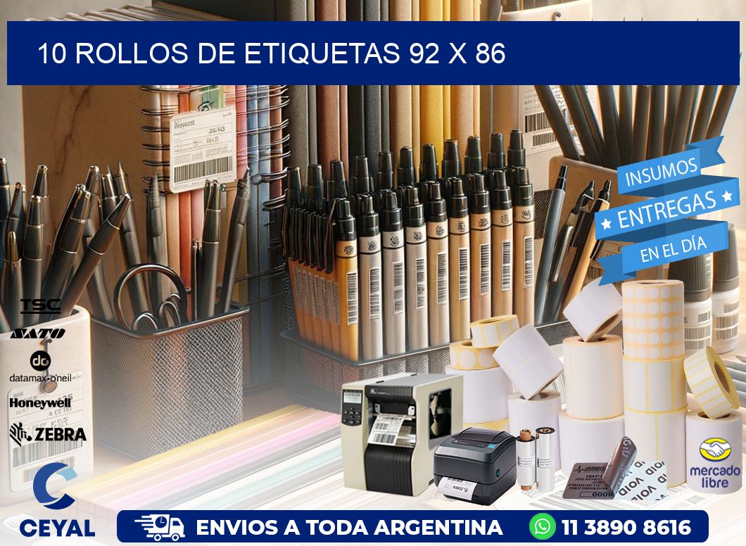 10 ROLLOS DE ETIQUETAS 92 x 86