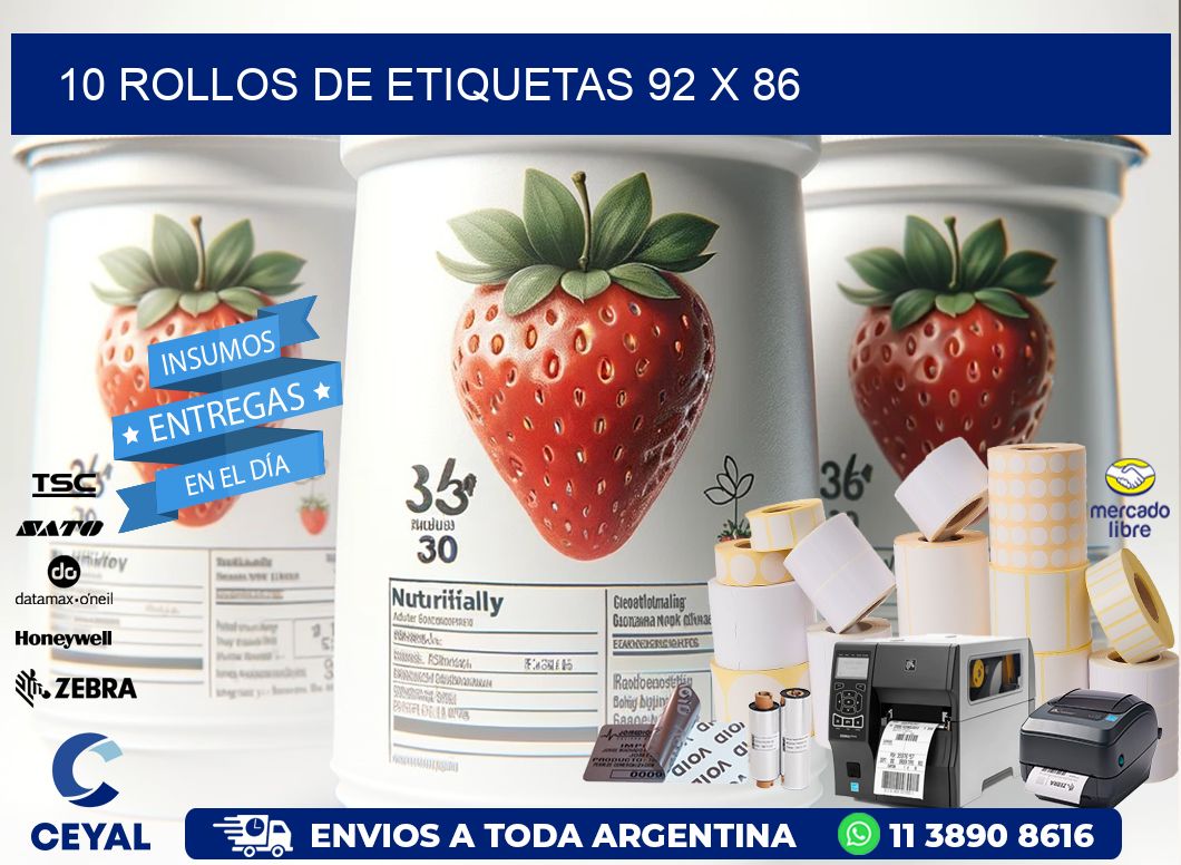 10 ROLLOS DE ETIQUETAS 92 x 86