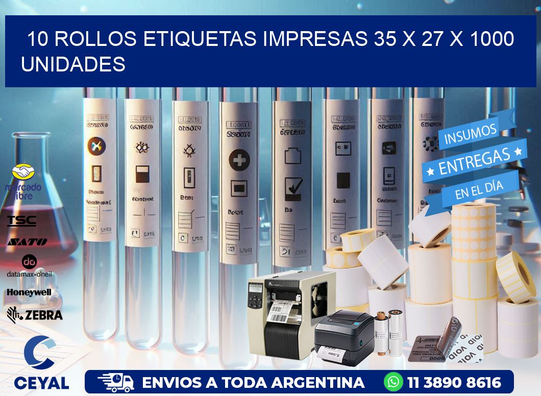 10 ROLLOS ETIQUETAS IMPRESAS 35 x 27 X 1000 UNIDADES