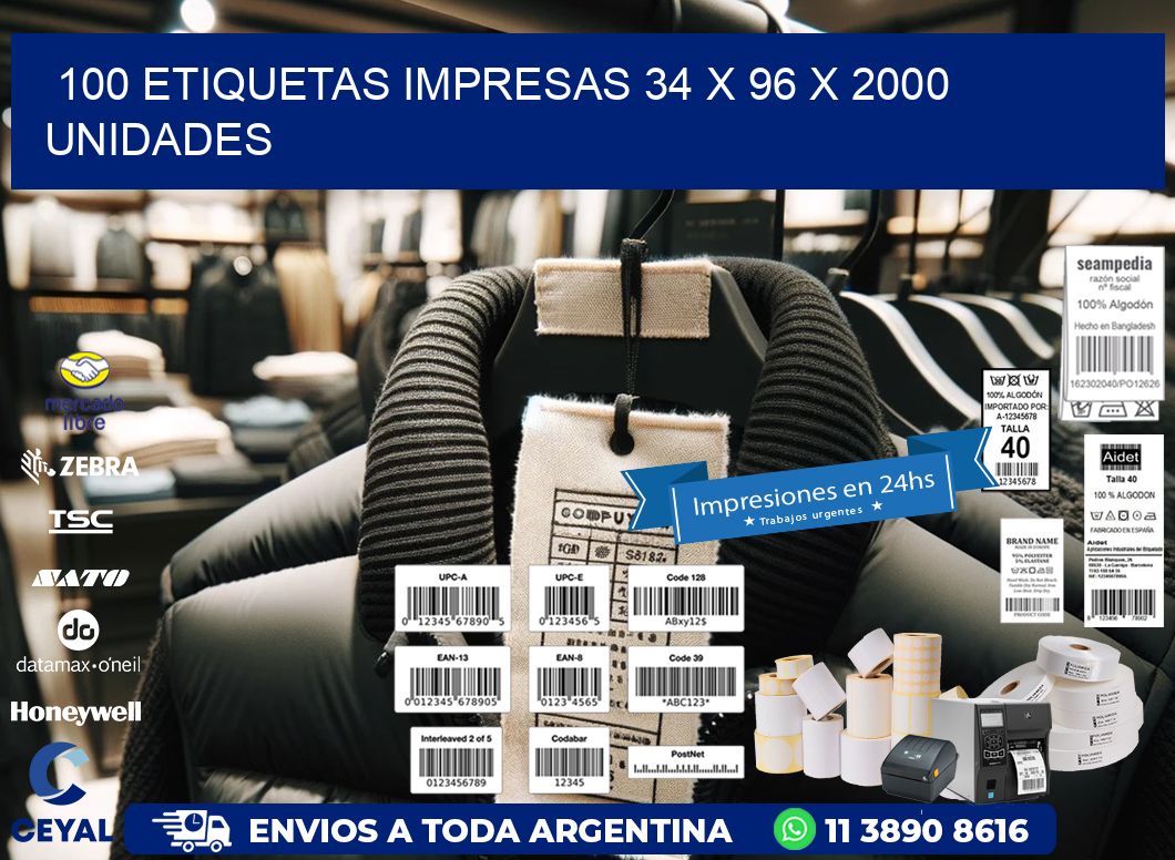 100 ETIQUETAS IMPRESAS 34 x 96 X 2000 UNIDADES