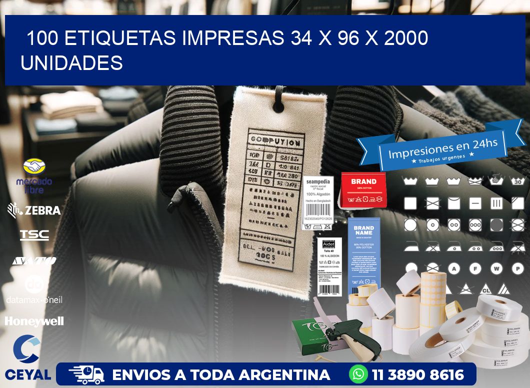 100 ETIQUETAS IMPRESAS 34 x 96 X 2000 UNIDADES