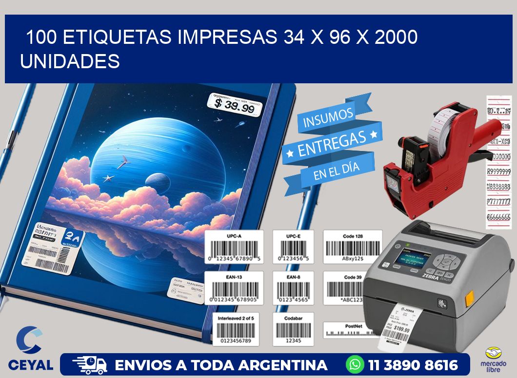 100 ETIQUETAS IMPRESAS 34 x 96 X 2000 UNIDADES