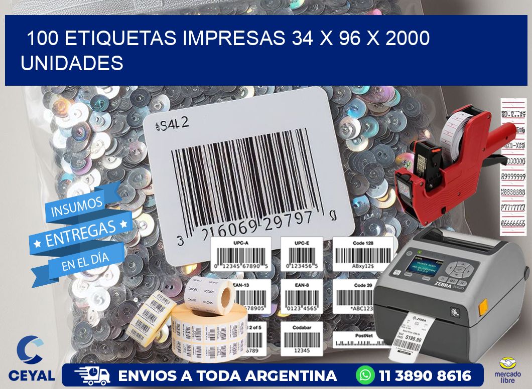 100 ETIQUETAS IMPRESAS 34 x 96 X 2000 UNIDADES