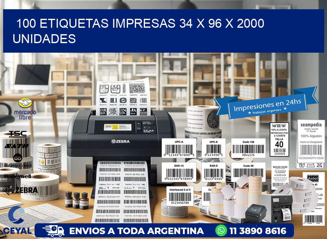 100 ETIQUETAS IMPRESAS 34 x 96 X 2000 UNIDADES