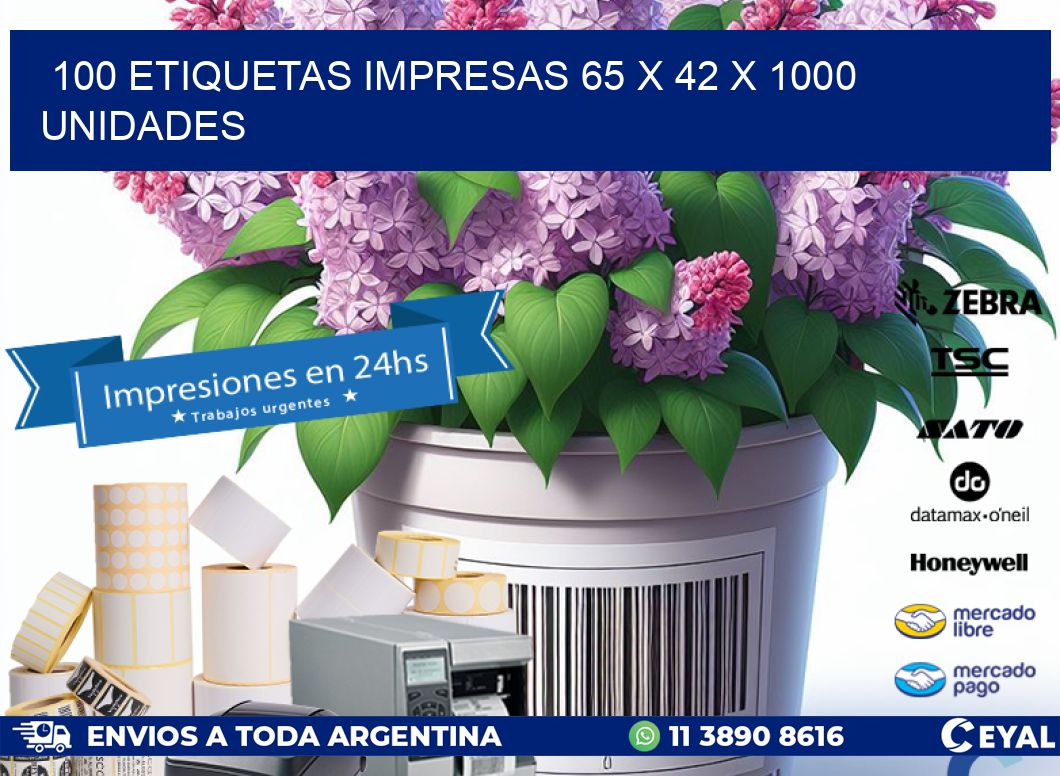 100 ETIQUETAS IMPRESAS 65 x 42 X 1000 UNIDADES