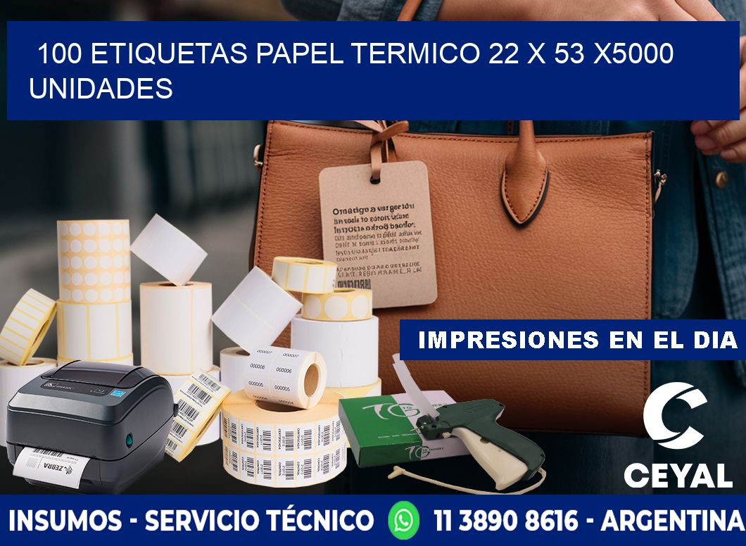 100 ETIQUETAS PAPEL TERMICO 22 x 53 X5000 UNIDADES