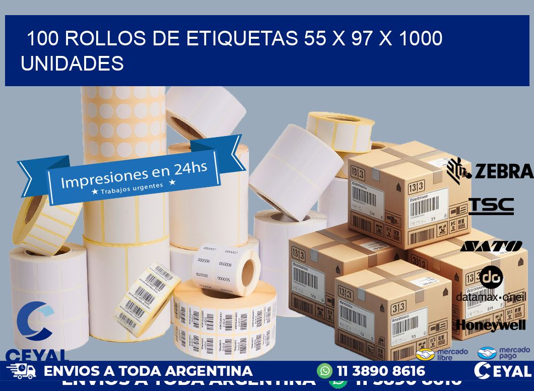 100 ROLLOS DE ETIQUETAS 55 x 97 X 1000 UNIDADES