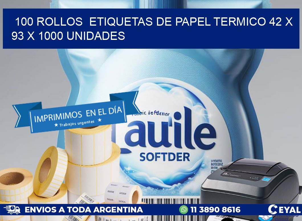 100 ROLLOS  ETIQUETAS DE PAPEL TERMICO 42 x 93 X 1000 UNIDADES