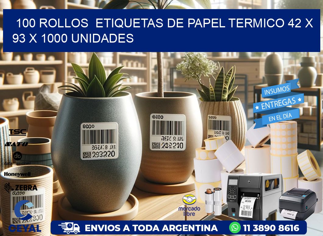 100 ROLLOS  ETIQUETAS DE PAPEL TERMICO 42 x 93 X 1000 UNIDADES