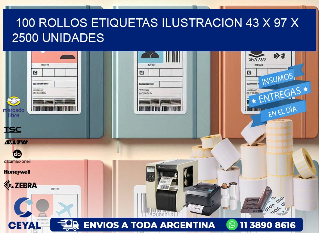 100 ROLLOS ETIQUETAS ILUSTRACION 43 x 97 X 2500 UNIDADES