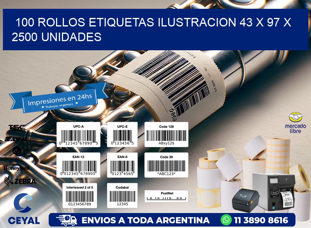 100 ROLLOS ETIQUETAS ILUSTRACION 43 x 97 X 2500 UNIDADES