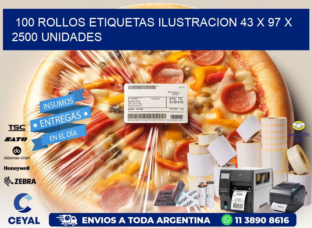 100 ROLLOS ETIQUETAS ILUSTRACION 43 x 97 X 2500 UNIDADES