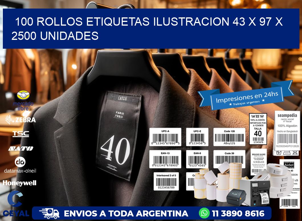 100 ROLLOS ETIQUETAS ILUSTRACION 43 x 97 X 2500 UNIDADES