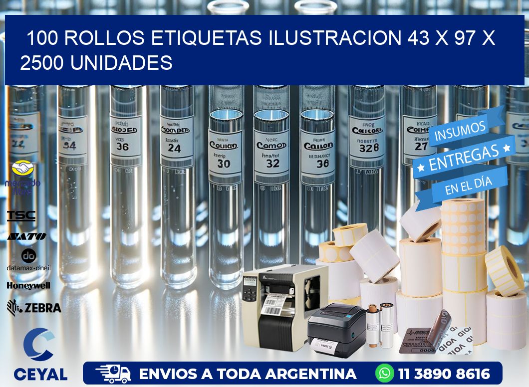 100 ROLLOS ETIQUETAS ILUSTRACION 43 x 97 X 2500 UNIDADES