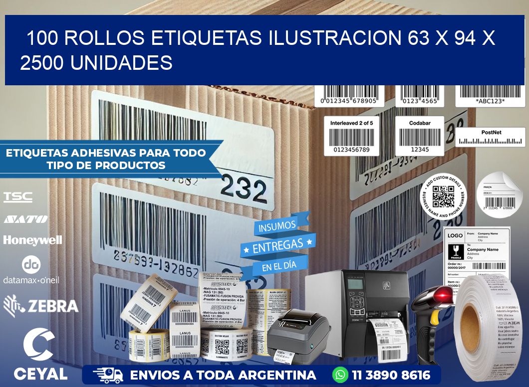 100 ROLLOS ETIQUETAS ILUSTRACION 63 x 94 X 2500 UNIDADES