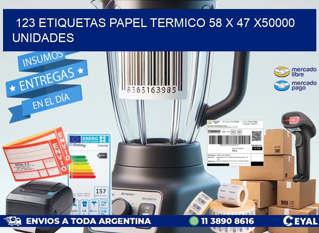 123 ETIQUETAS PAPEL TERMICO 58 x 47 X50000 UNIDADES