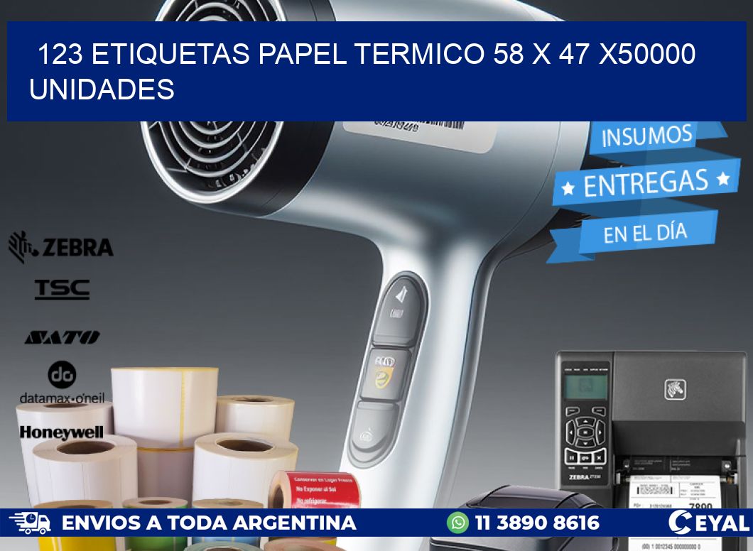 123 ETIQUETAS PAPEL TERMICO 58 x 47 X50000 UNIDADES