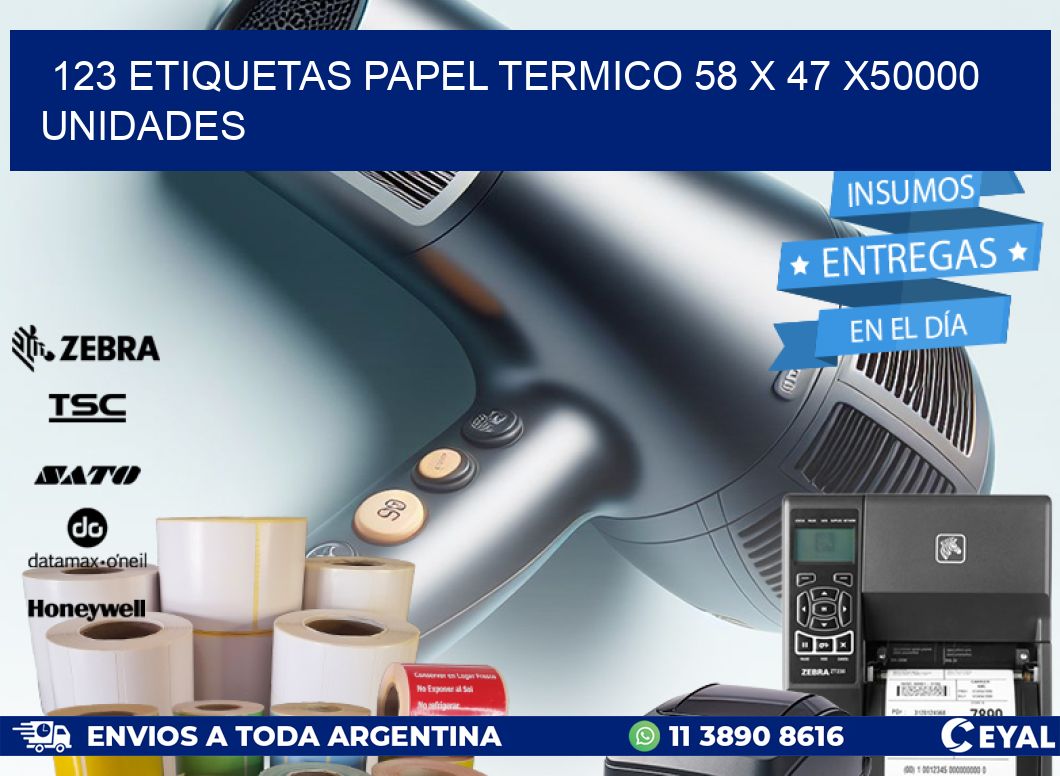 123 ETIQUETAS PAPEL TERMICO 58 x 47 X50000 UNIDADES