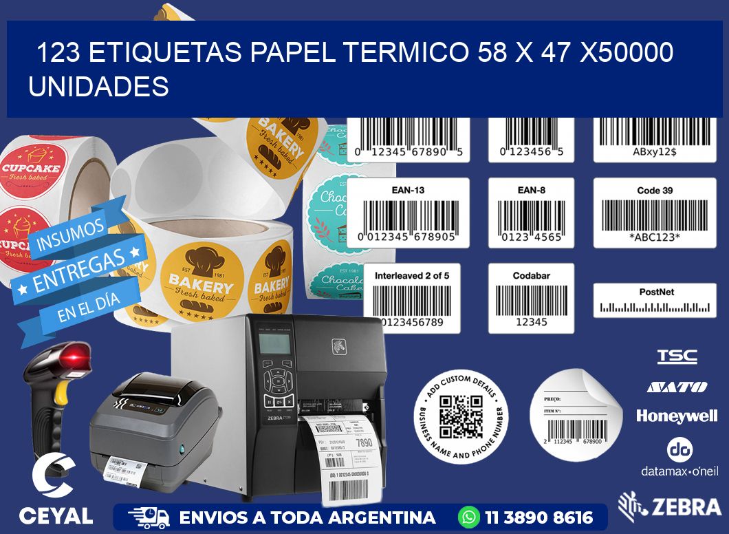 123 ETIQUETAS PAPEL TERMICO 58 x 47 X50000 UNIDADES