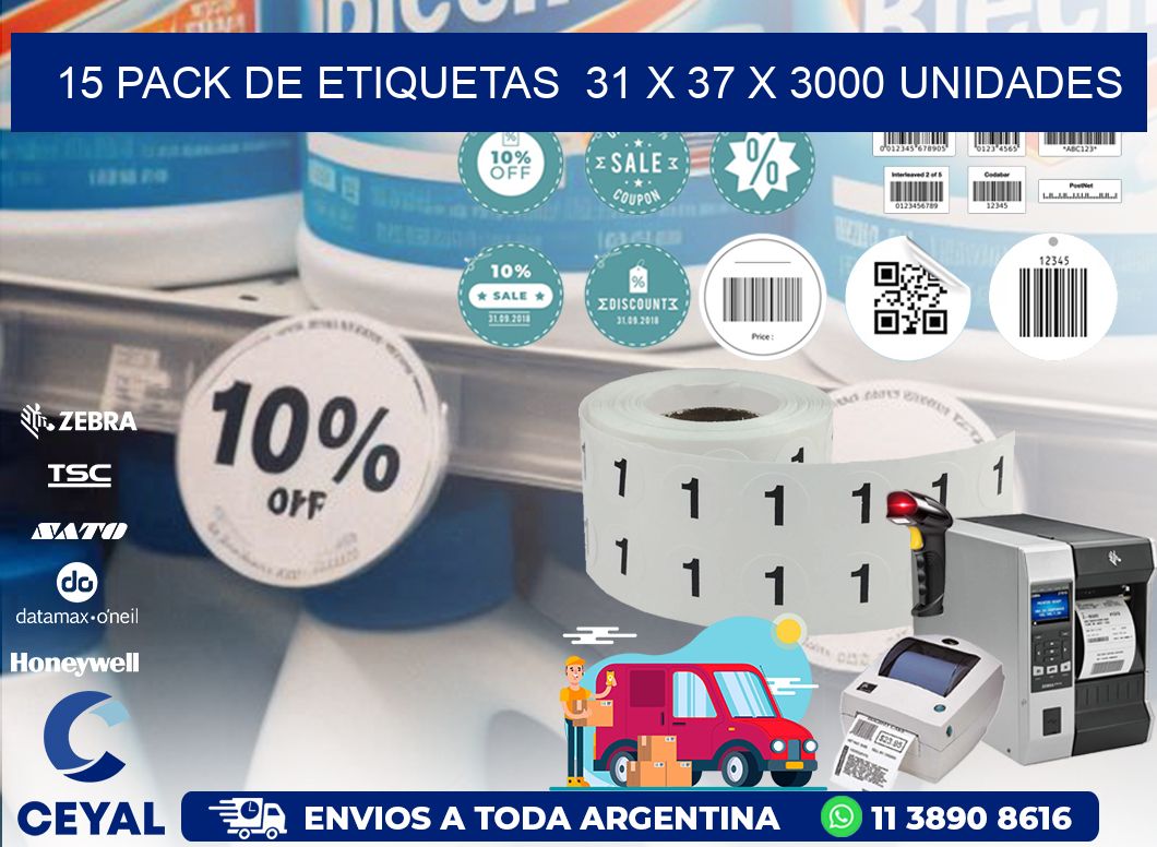 15 PACK DE ETIQUETAS  31 x 37 X 3000 UNIDADES