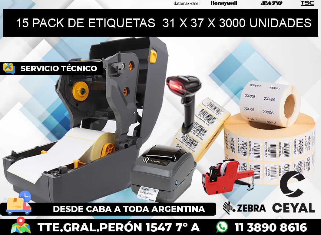 15 PACK DE ETIQUETAS  31 x 37 X 3000 UNIDADES