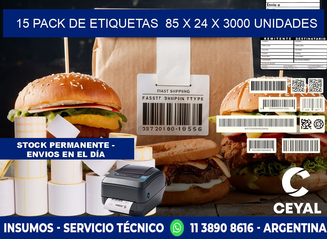 15 PACK DE ETIQUETAS  85 x 24 X 3000 UNIDADES